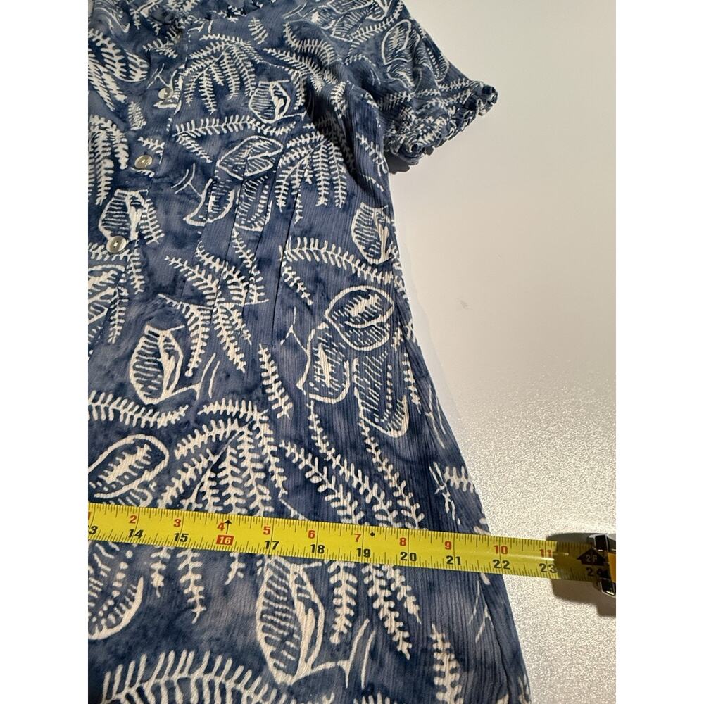 Vtg Orvis Floral Batik Pintuck Button Down Dress Sz M Blue Beachy‎ Vacation - Picture 11 of 12